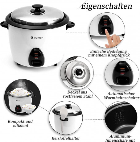 Scheffler Scheffler Reiskocher 1.5L-4.2L, 800-1600 W, Warmhaltefunktion, Antihaftbeschichtet, inkl. Reisloffel + Messbecher, Deckel aus Edelstahl Рисоварка Scheffler 1,5–4,2 л, 800–1600 Вт, функция поддержания тепла, антипригарное покрытие, в комплекте л