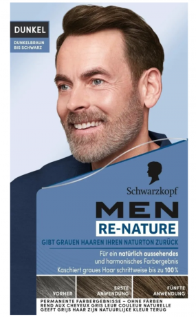 Schwarzkopf Men Re-Nature Dark Краска от седины для мужчин, постепенное восстановление цвета волос, тёмно-каштановый / чёрный, 145 мл