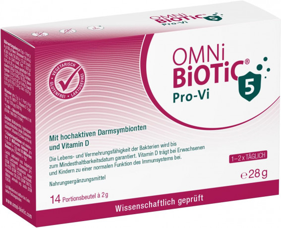 OMNi BiOTiC Pro-Vi 5 14st, Пробиотик с витамином D для иммунитета и кишечника, 5 млрд полезных бактерий, 5 штаммов, 14 саше х 2г