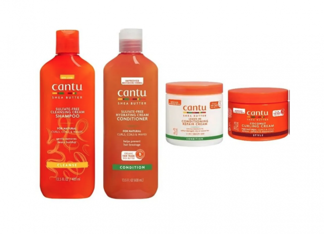 Cantu Shea Butter Shampoo+Conditioner+Leave in + Curling Cream Набор для кудрявых волос 4 шт: шампунь 400 мл + кондиционер 400 мл + несмываемый кондиционер 453 г + крем для кудрей 340 г, без сульфатов, КГМ
