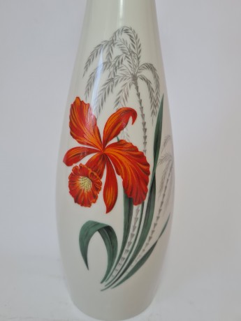 Bareuther WALDASEEN Фарфоровая Ваза с позолотой "Красный цветок", 28.5см x 7см, Германия, 1950-60гг.