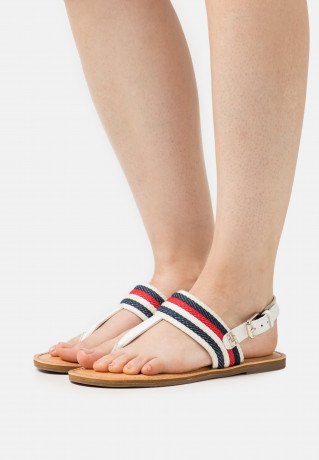 Tommy Hilfiger FLAT CORPORATE T-bar sandals ecru FLAT CORPORATE Сандалии с Т-образной перемычкой экрю