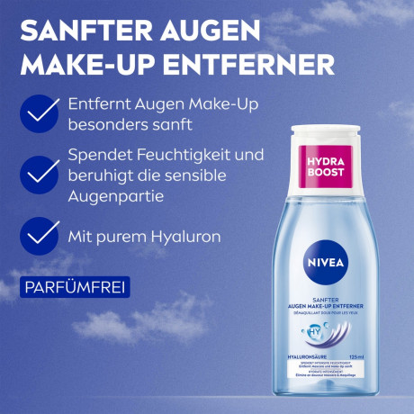NIVEA Sanfter Augen Make-up Entferner, 125 ml, Нивеа Мягкое средство для снятия макияжа с глаз, провитамин B5, без масла, 125 мл