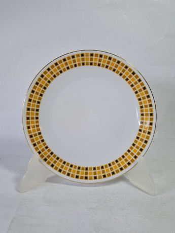 Чайное трио винтажное Seltmann Weiden K. Bavaria с черно-желтым клетчатым декором, фарфор, Германия, 1960-70гг.