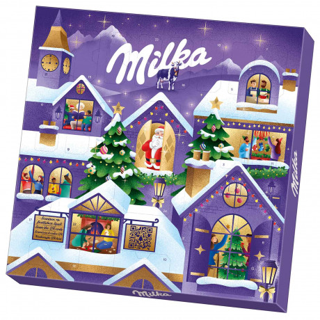 Milka Adventszauber Adventskalender, Milka Adventszauber адвент-календарь 2026 с 24 шоколадными фигурками и пятью начинками, 238 г