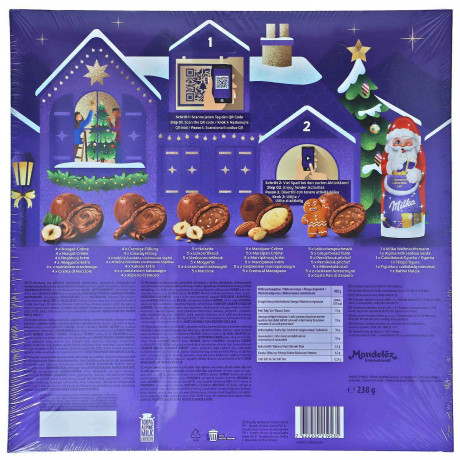 Milka Adventszauber Adventskalender, Milka Adventszauber адвент-календарь 2026 с 24 шоколадными фигурками и пятью начинками, 238 г