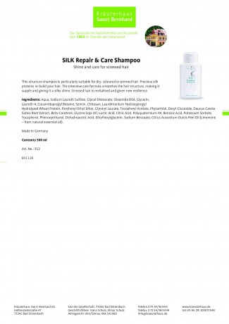 Krauterhaus Sanct Bernhardt SILK Repair & Care Shampoo, 500 мл