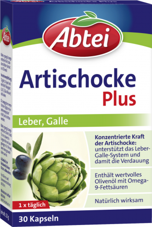 Abtei Artischocke Plus Leber und Galle 30 Kapseln (23 g), Abtei Капсулы с артишоком и оливковым маслом для поддержки печени, желчевыделения и переваривания жиров, 30 капсул (23 г)