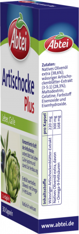 Abtei Artischocke Plus Leber und Galle 30 Kapseln (23 g), Abtei Капсулы с артишоком и оливковым маслом для поддержки печени, желчевыделения и переваривания жиров, 30 капсул (23 г)