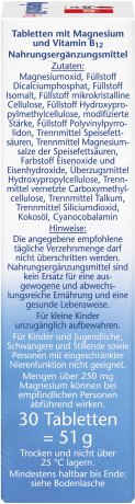 Doppelherz Magnesium 500 + B12, 30 Depot-Tabletten, 51 g, Магний 500 мг и витамин B12 225 мкг для мышц и энергетического обмена, двухфазные таблетки с постепенным высвобождением, 30 шт., 51 г