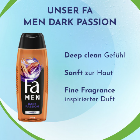 Fa Men Dark Passion Duschgel 250 ml, Мужской гель для душа FA Dark Passion 3 в 1 для тела, лица и волос, 250 мл
