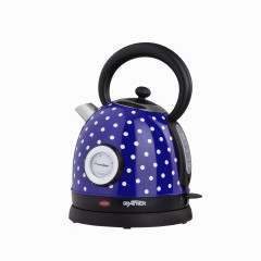 Grafner Grafner Wasserkocher Grafner Retro-Wasserkocher 1,8 Liter 2200 Watt mit Thermometer verschiedene Farben, 2200 W, Edelstahl, Retro-Design Blaugepunktet Чайник Grafner Ретро-чайник Grafner 1,8 литра 2200 Вт с термометром разные цвета, 2200 Вт, нержа
