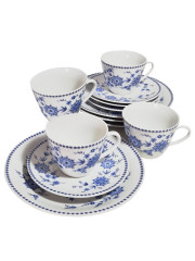 Набор для чая с синим растительным декором Seltmann Weiden Bavaria винтажный, чайное трио, 4 штуки, фарфор, Германия, 1960-70гг.