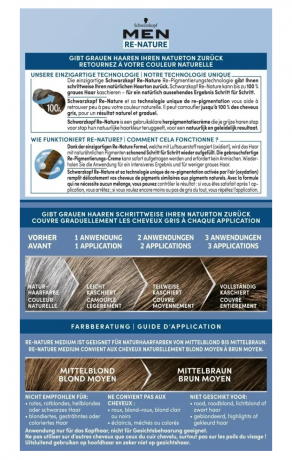 Schwarzkopf Men Re-Nature Medium, Краска от седины для мужчин  постепенное восстановление цвета волос, средне-русый, 145 мл