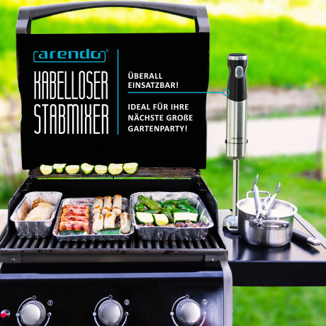 Arendo Arendo Stabmixer, 200 W, kabellos, Edelstahl, Purierstab mit Akku, inkl. 600 ml Messbecher  Ручной блендер Arendo, 200 Вт, беспроводной, нержавеющая сталь, ручной блендер с аккумулятором, включая мерный стакан емкостью 600 мл.
