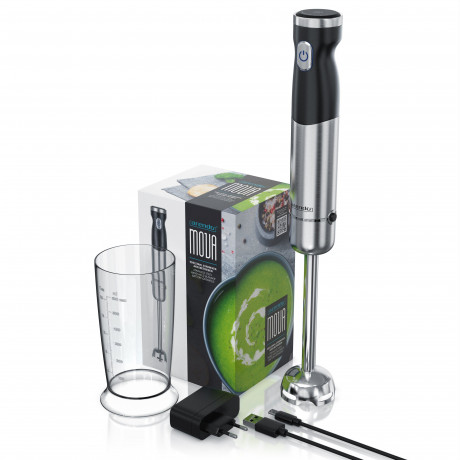 Arendo Arendo Stabmixer, 200 W, kabellos, Edelstahl, Purierstab mit Akku, inkl. 600 ml Messbecher  Ручной блендер Arendo, 200 Вт, беспроводной, нержавеющая сталь, ручной блендер с аккумулятором, включая мерный стакан емкостью 600 мл.