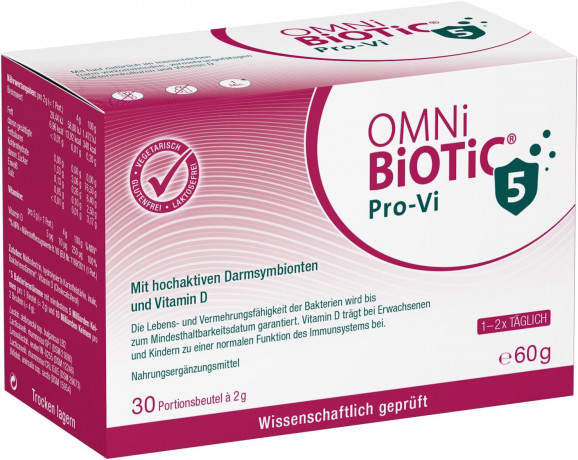 OMNi BiOTiC Pro-Vi 5 30st, Пробиотик с витамином D для иммунитета и кишечника, 5 млрд полезных бактерий, 5 штаммов, 30 саше х 2г