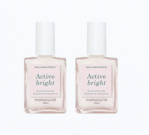 Manucurist Active Bright 15ml x 2st,  Укрепляющий лак для ногтей, осветляющий эффект, уход 2в1, против желтизны, натуральное покрытие 2 штуки