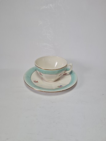 DIANE Набор чайных пар, 2 шт. "Бирюза" с цветочным узором и бирюзовым краем, Германия, 1960-70гг.