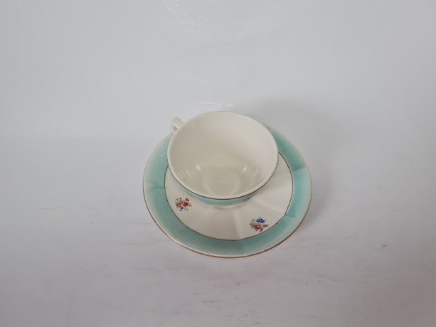 DIANE Набор чайных пар, 2 шт. "Бирюза" с цветочным узором и бирюзовым краем, Германия, 1960-70гг.