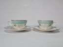 DIANE Набор чайных пар, 2 шт. "Бирюза" с цветочным узором и бирюзовым краем, Германия, 1960-70гг.