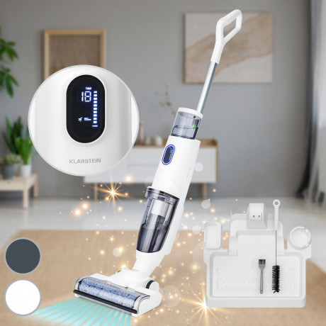 Klarstein Klarstein Akku-Hand-und Stielstaubsauger Caswell, 150 W, beutellos, Nass Trocken Sauger Akku Kabellos Beutellos LED 150  Беспроводной ручной и стержневой пылесос Klarstein Caswell, 150 Вт, без мешка, пылесос для влажной и сухой уборки, аккумулят