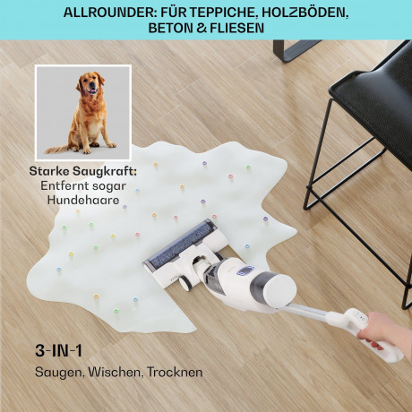 Klarstein Klarstein Akku-Hand-und Stielstaubsauger Caswell, 150 W, beutellos, Nass Trocken Sauger Akku Kabellos Beutellos LED 150  Беспроводной ручной и стержневой пылесос Klarstein Caswell, 150 Вт, без мешка, пылесос для влажной и сухой уборки, аккумулят