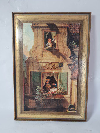 Картина винтажная "Перехваченное любовное письмо" Spitzweg, 34,5 x 23,5 см, Германия, 1960-70гг.