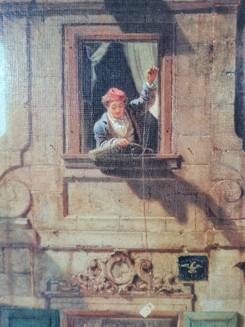 Картина винтажная "Перехваченное любовное письмо" Spitzweg, 34,5 x 23,5 см, Германия, 1960-70гг.