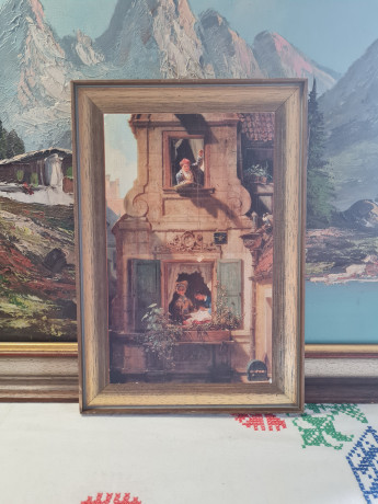 Картина винтажная "Перехваченное любовное письмо" Spitzweg, 34,5 x 23,5 см, Германия, 1960-70гг.