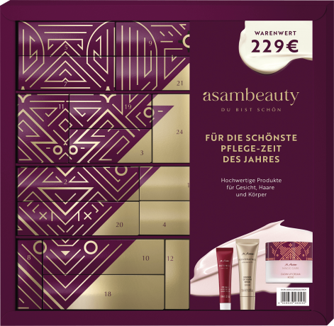 M. Asam Adventskalender 2026 Pflege-Zeit, 22 Produkte und 2 Accessoires, M. Asam ASAMBEAUTY Pflege-Zeit Адвент-календарь 2026 «Время ухода», 22 средства и 2 аксессуара