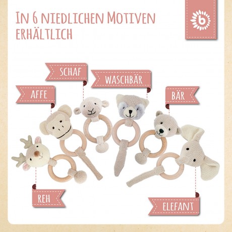 bieco Greifling Holz Natur und Baumwolle Baby Beissring 10cm Greifring 0 M Babyrassel Greiflinge Игрушка-клатч из натурального дерева и хлопка