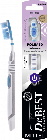 Dr.BEST Polimed Vibration Zahnbuerste mittel 1 Stueck, Зубная щётка Dr.BEST на батарейке с круговой конфигурацией щетины для удаления налёта, средняя жёсткость, 1 шт.