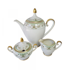 Набор для чая винтажный Tirschenreuther / Hutschenreuther Gruppe с зеленым узором, фарфор, Германия, 1960-70гг.