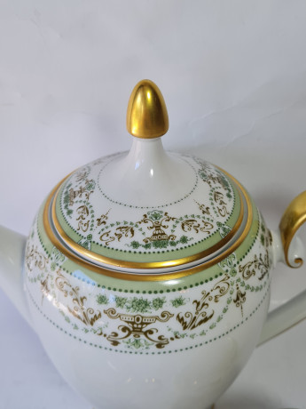 Набор для чая винтажный Tirschenreuther / Hutschenreuther Gruppe с зеленым узором, фарфор, Германия, 1960-70гг.