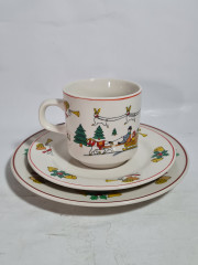 Набор для чая винажный GPK Royal Five Stars / Bischbergс с рождественским декором, чайное трио - 4 шт., фарфор, Германия, 1970-80гг.