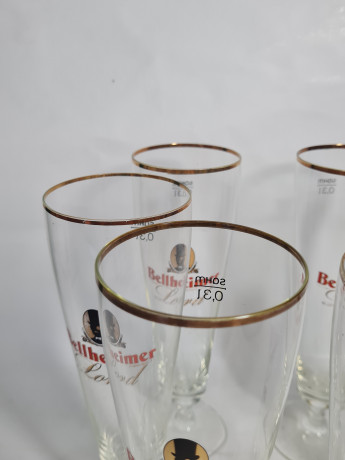 Немецкие пивные бокалы винтажные Bellheimer, Lord, стекло, 0.3 л, 6 шт., 23.5 см, Германия, 1980-90гг.