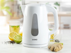 Domo Wasserkocher, 1.7 l, 2200 W, ohne Kabel elektrischer Teekocher Heisswasserbereiter schnell leise, 360-Grad-Sockel fur Links- und Rechtshander gleichermassen geeignet Schwarz Чайник Domo, 1,7 л, 2200 Вт, без кабеля, электрочайник, чайник для горячей