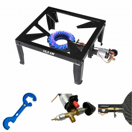 BlueCraft BlueCraft Gaskocher, (mit Piezozundung, Zundsicherung, inkl. 2 in 1 Gasregler-Schlussel fur Gasflasche), 10,5 kW 4 Fuss Hockerkocker Campingkocher Gasbrenner 4 Bein Газовая плита BlueCraft (с пьезоподжигом, предохранителем зажигания, вкл. ключ