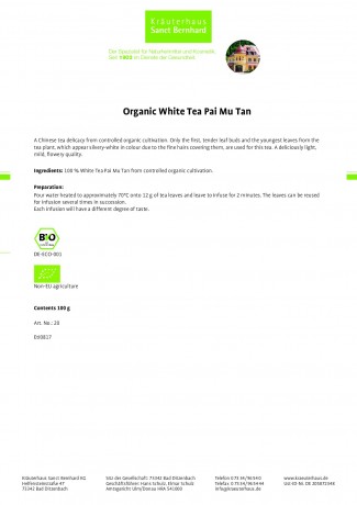 Krauterhaus Sanct Bernhardt Organic White Tea Pai Mu Tan 100 g