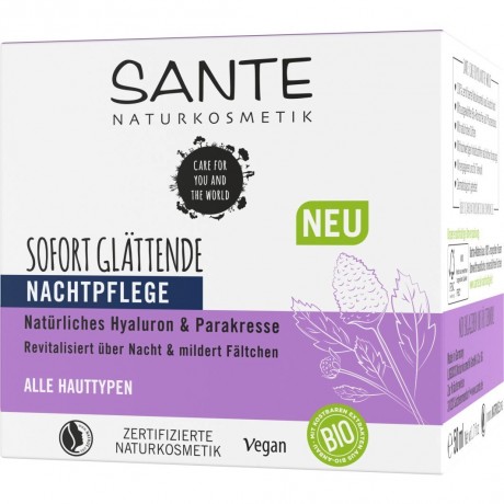 Sante Sofort glattende Nachtpflege naturliches Hyaluron & Parakresse  Мгновенно разглаживающий ночной уход с натуральной гиалуроновой кислотой и паракрессом