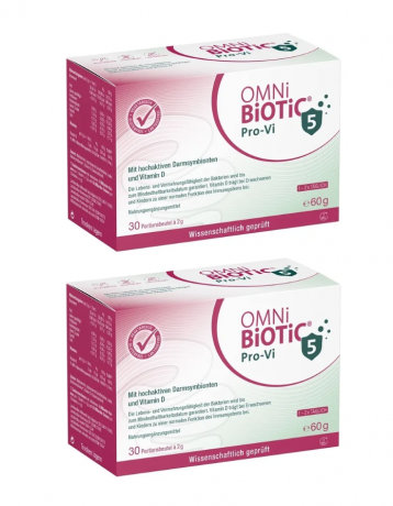 OMNi BiOTiC Pro-Vi 5 30st x 2packs, Пробиотик с витамином D для иммунитета и кишечника, 5 млрд полезных бактерий, 5 штаммов, 30 саше х 2г x 2 упаковки (60 саше)