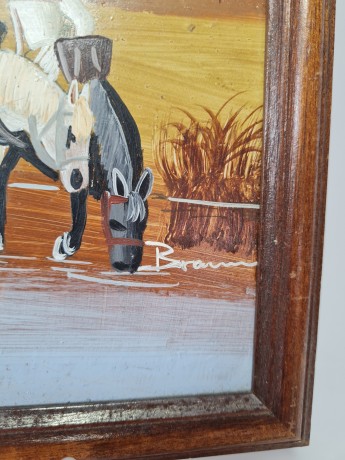 Картина винтажная Braun "Повозка", в раме, 27.5 x 23 см, Германия, 1970-80гг.