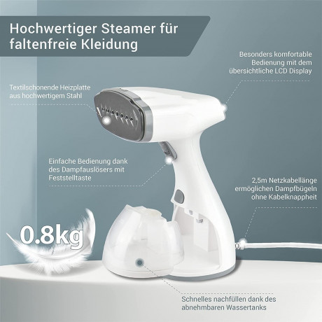 Lebenlang Lebenlang Dampfbugeleisen Steamer Dampfglatter LCD Hand Dampfburste Reisebugeleisen fur Hemden, 1500,00 W, 1500W, <30 Sekunden Aufheizen, Bugelhandschuh, 300ml Tank Blau Паровой утюг на всю жизнь, отпариватель, гладкая поверхность, ЖК-дисплей, р
