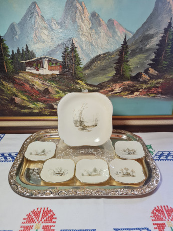 Набор тарелок винтажный Seltmann Weiden с лесными пейзажами, фарфор, 6 шт., 17,5 x 17,5 x 3 см, 9 x 9 x 2 см, Германия, 1960-70гг.