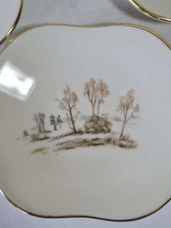 Набор тарелок винтажный Seltmann Weiden с лесными пейзажами, фарфор, 6 шт., 17,5 x 17,5 x 3 см, 9 x 9 x 2 см, Германия, 1960-70гг.