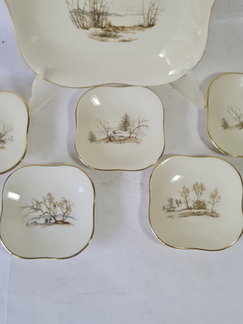 Набор тарелок винтажный Seltmann Weiden с лесными пейзажами, фарфор, 6 шт., 17,5 x 17,5 x 3 см, 9 x 9 x 2 см, Германия, 1960-70гг.