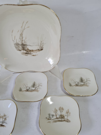 Набор тарелок винтажный Seltmann Weiden с лесными пейзажами, фарфор, 6 шт., 17,5 x 17,5 x 3 см, 9 x 9 x 2 см, Германия, 1960-70гг.