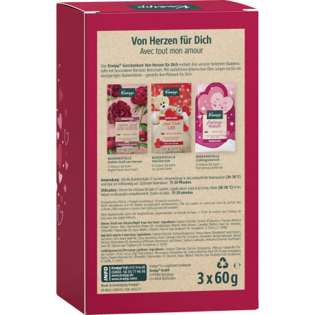 Kneipp Von Herzen fuer Dich Badekristalle Geschenkset, 3 x 60 g, Kneipp подарочный набор кристаллов для ванны «От всего сердца для тебя», 3 × 60 г