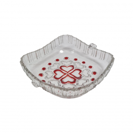 Блюдо сервировочное винтажное Anna Hutte с красным декором, квадратная форма, хрусталь, 19 х 16.5 см, Германия, 1960-70гг.